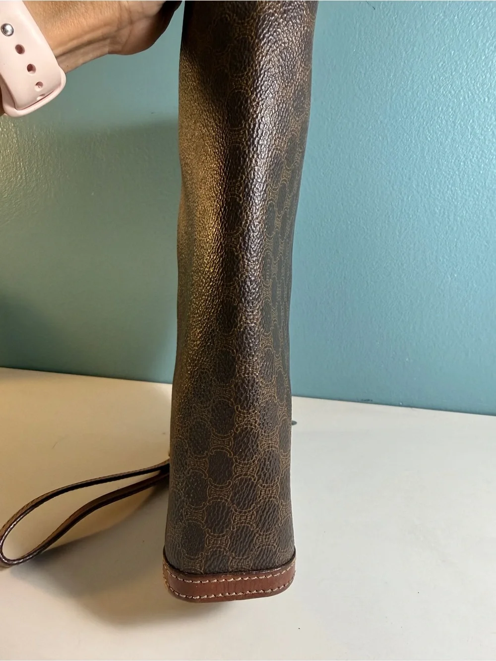 CELINE Macadam Triomphe Brown Clutch Wristlet Bag Gold Hardware Vintage